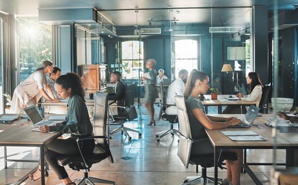 people working in busy office